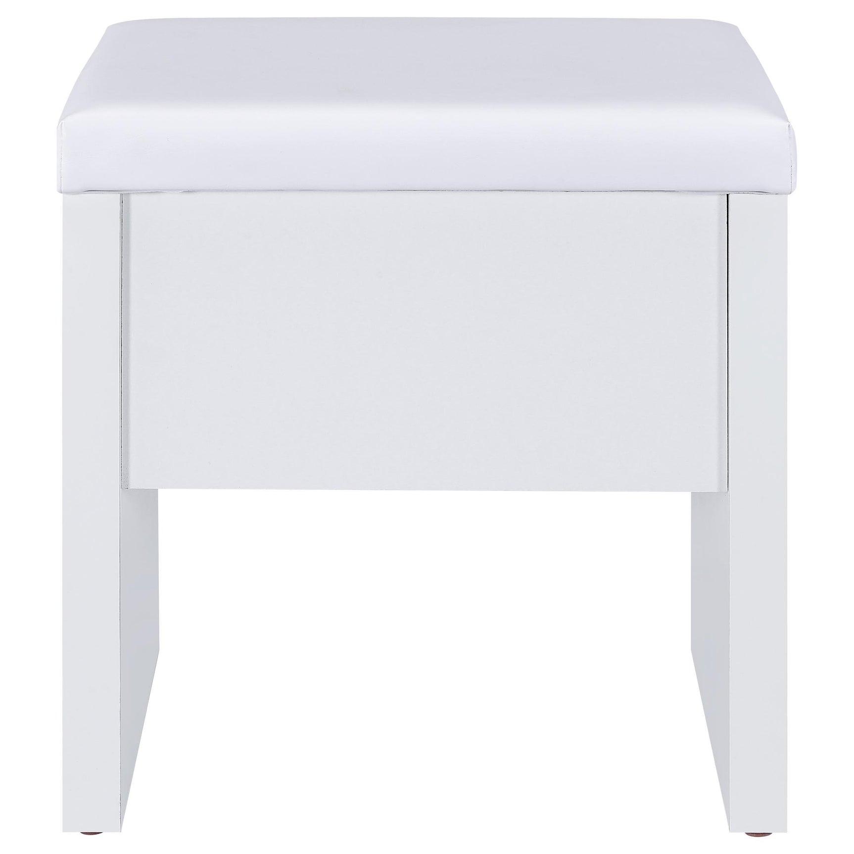 Bunbury white makeup vanity table set with storage mirror and upholstered stool