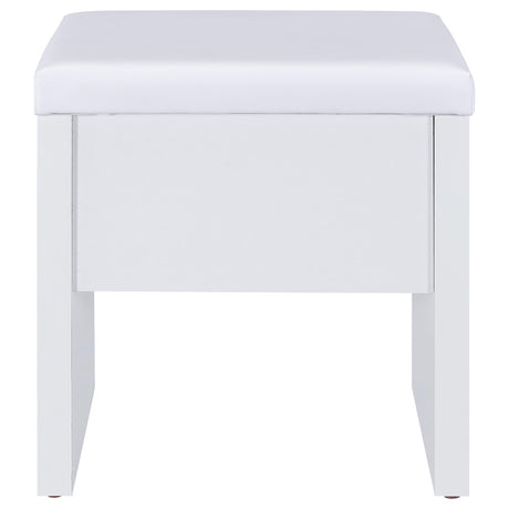 Bunbury white makeup vanity table set with storage mirror and upholstered stool