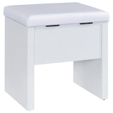 Bunbury white makeup vanity table set with storage mirror and upholstered stool