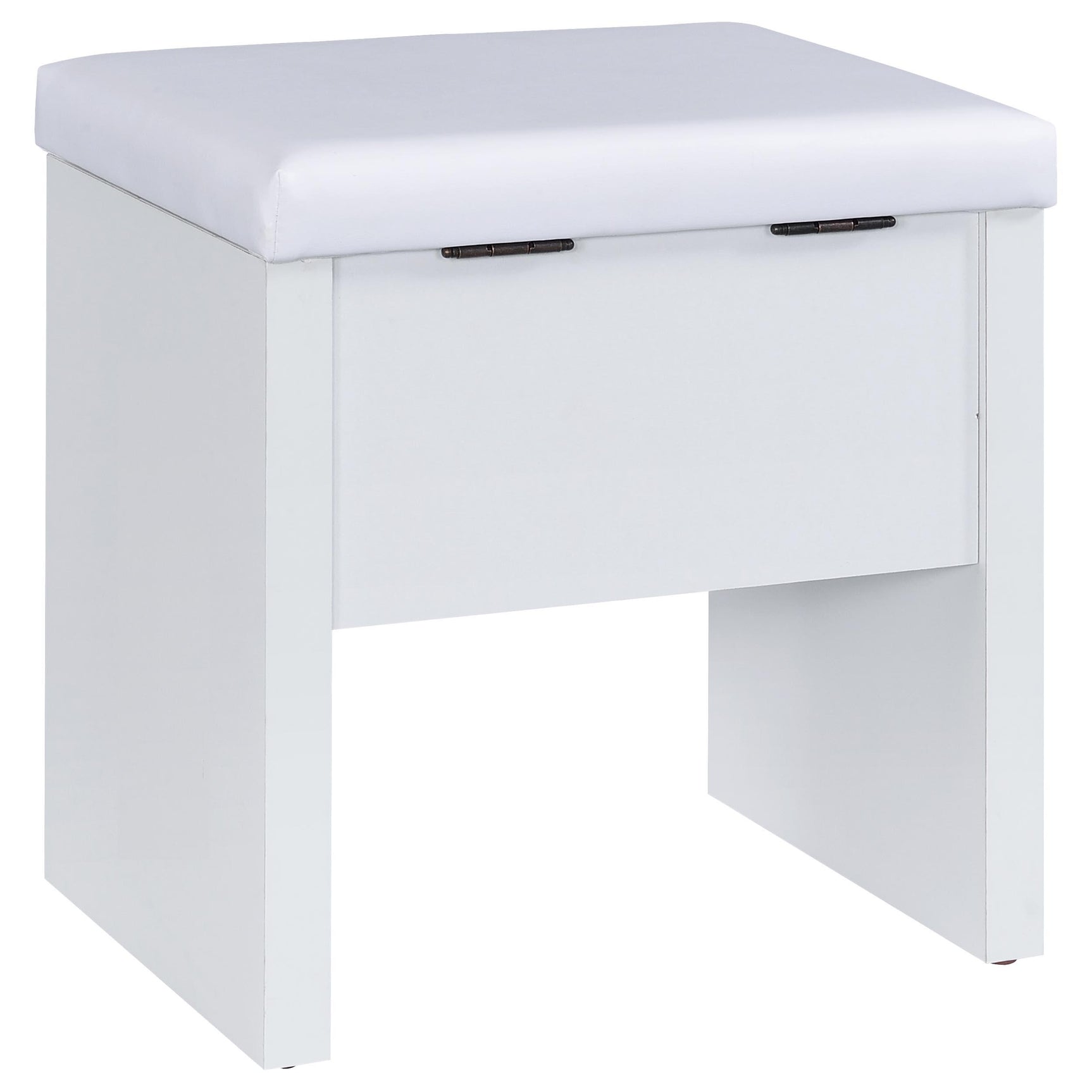 Bunbury white makeup vanity table set with storage mirror and upholstered stool