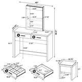 Bunbury white makeup vanity table set with storage mirror and upholstered stool