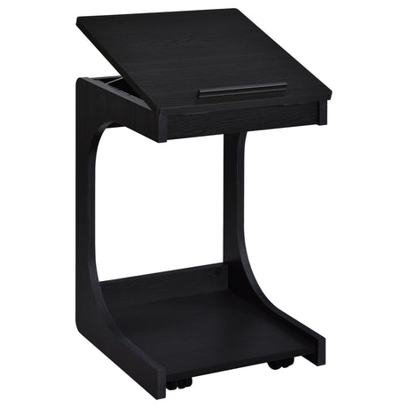 Table rolled beside sofa with lift-top raised