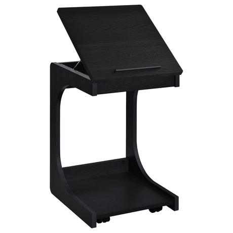 Ralston black C-shaped lift-top sofa side table with casters