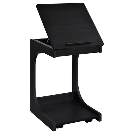 Ralston black C-shaped lift-top sofa side table with casters