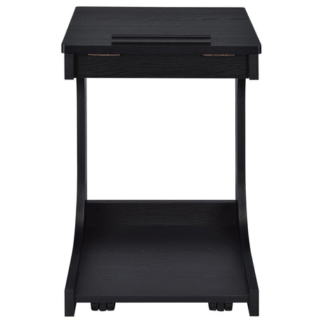 Ralston black C-shaped lift-top sofa side table with casters