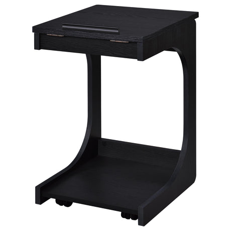Ralston black C-shaped lift-top sofa side table with casters