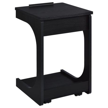 Ralston black C-shaped lift-top sofa side table with casters
