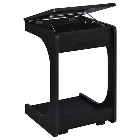 Ralston black C-shaped lift-top sofa side table with casters