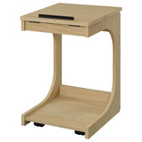 Lift-top open showing shallow compartment and storage below
