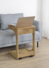 Side view of Ralston lift-top sofa side table showing casters