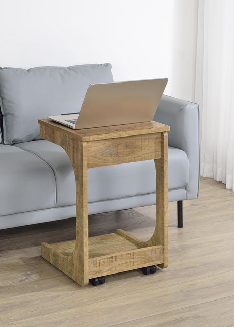 Side view of Ralston lift-top sofa side table showing casters