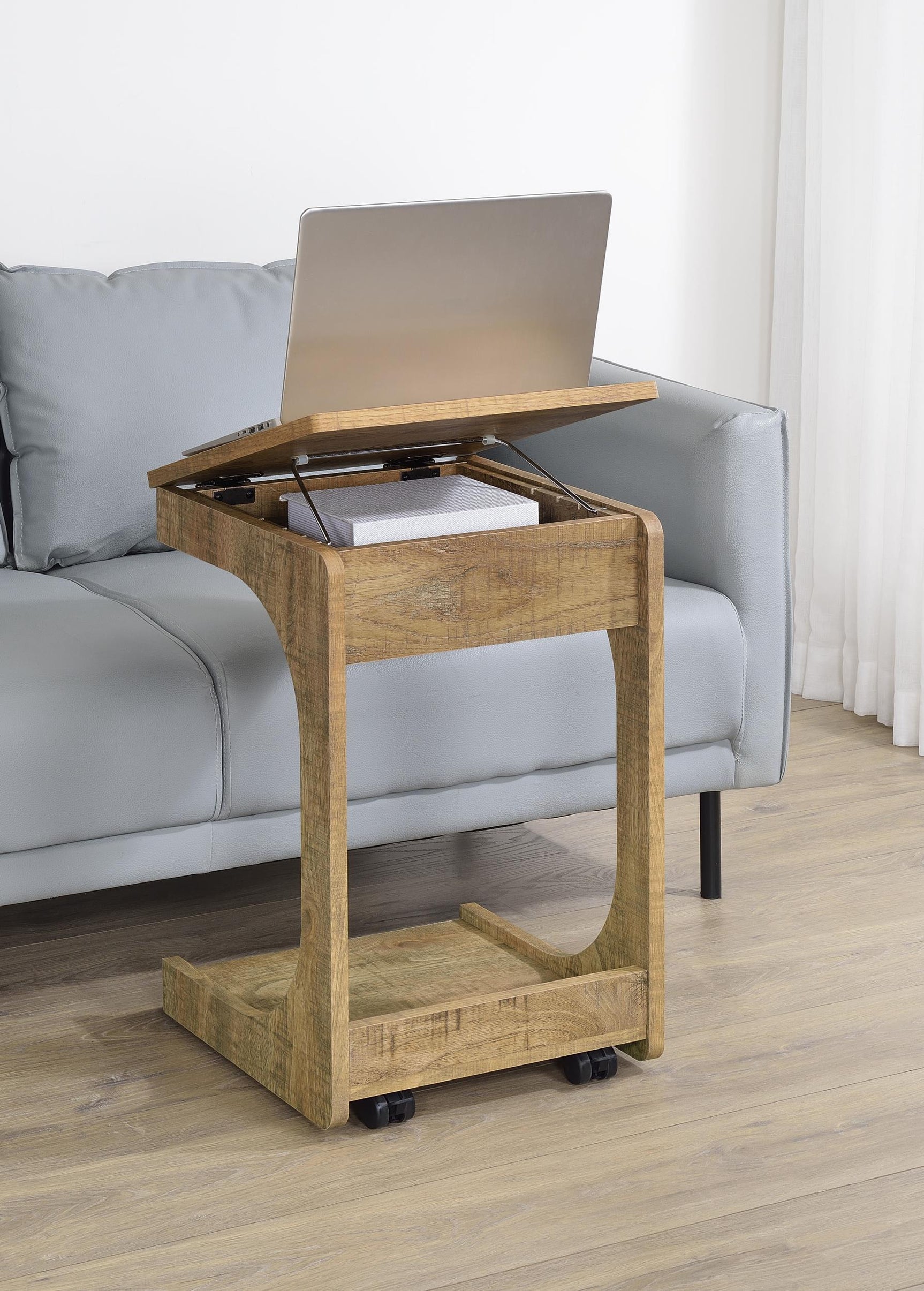 Close-up of black hardware trim on Ralston side table