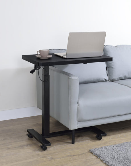 Westpark side table black metal base with caster wheels