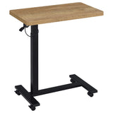 Side view of Westpark adjustable side table with casters