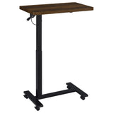 Dark pine side table sliding next to sofa