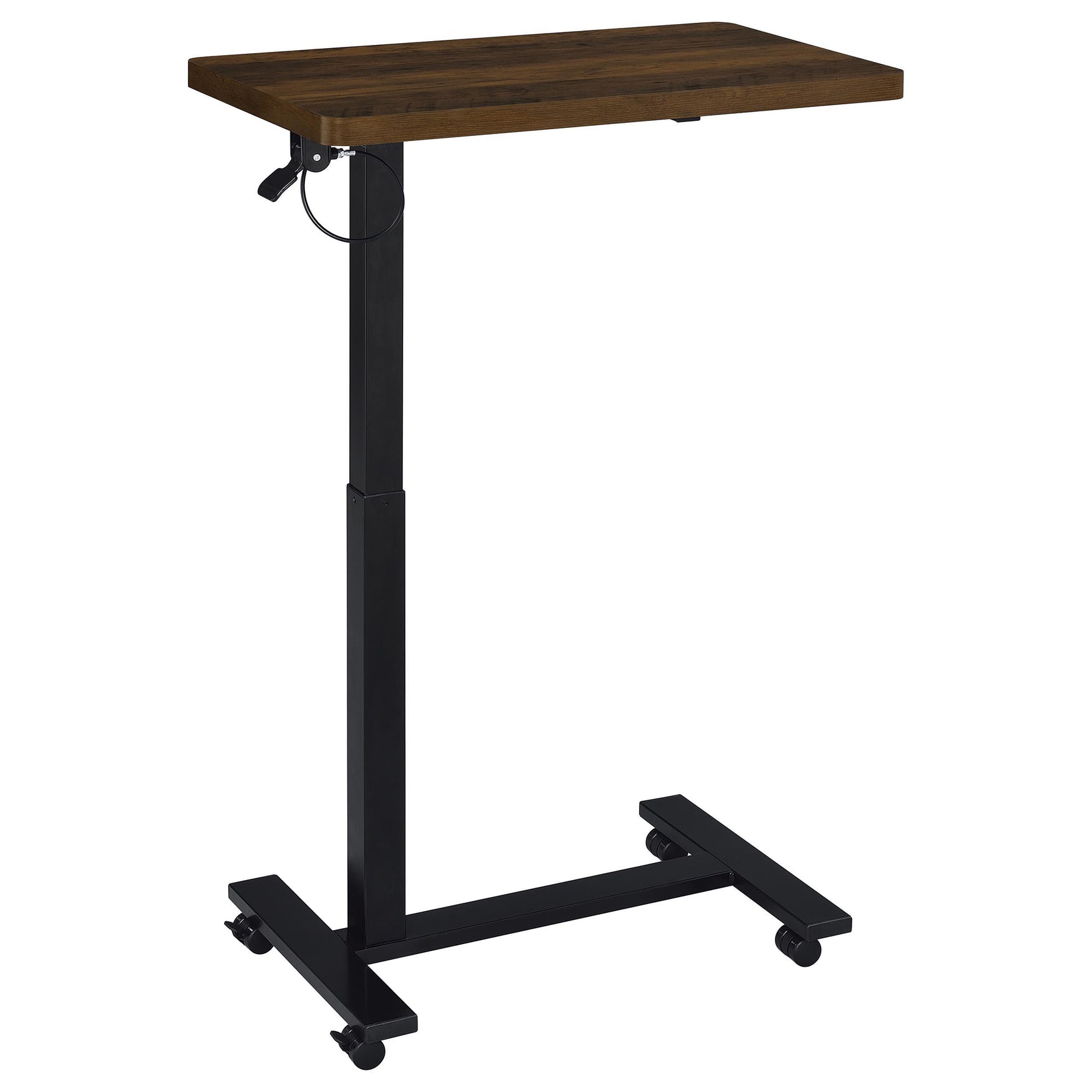 Dark pine side table sliding next to sofa