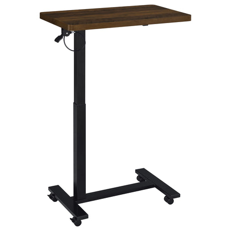 Dark pine side table sliding next to sofa