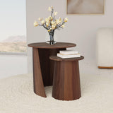 Large Yency round mango wood nesting table top with natural grain visible