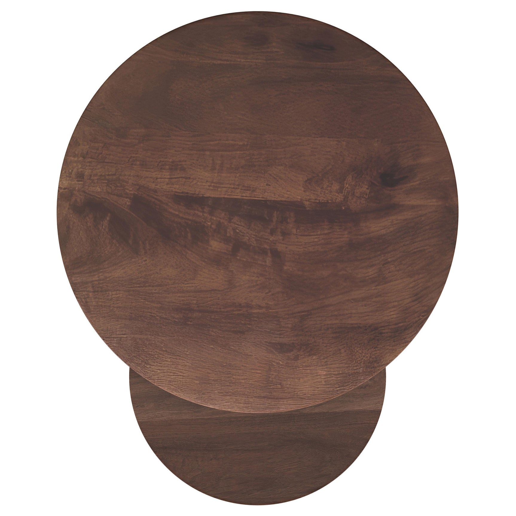 Close-up of dark brown mango wood finish on Yency nesting table