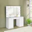 Percy 7-Drawer Glass Top Vanity Desk With Lighting White - Ella Furniture