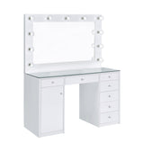 Percy 7-Drawer Glass Top Vanity Desk With Lighting White - Ella Furniture