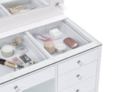 Percy 7-Drawer Glass Top Vanity Desk With Lighting White - Ella Furniture
