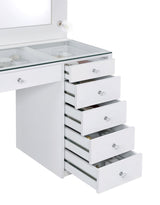 Percy 7-Drawer Glass Top Vanity Desk With Lighting White - Ella Furniture