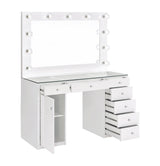 Percy 7-Drawer Glass Top Vanity Desk With Lighting White - Ella Furniture