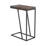 Rectangular side table with chevron wood top and metal base in tobacco