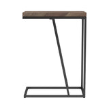 Side view of Sergio Chevron accent table showing drawer and metal legs