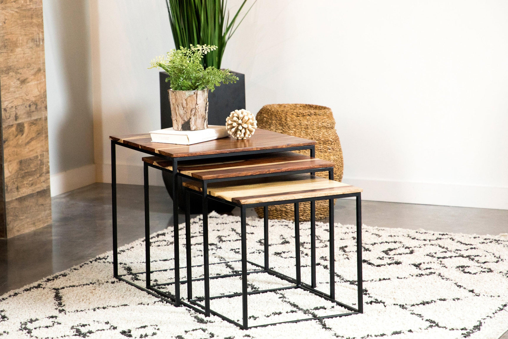 Belcourt 3-Piece Square Nesting Tables Natural And Black - Ella Furniture