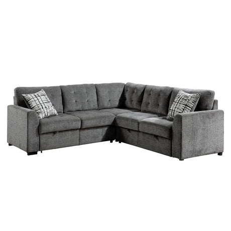 main view of Lanning Gray Fabric 3-Piece Sectional with Pull-Out Bed and Ottoman sectional sofa