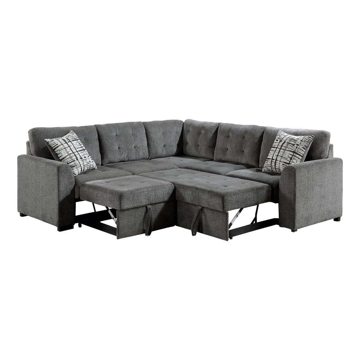 room view of Lanning Gray Fabric 3-Piece Sectional with Pull-Out Bed and Ottoman sectional sofa