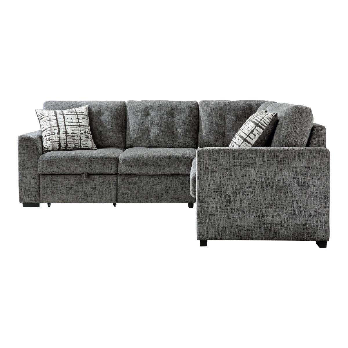 side view of Lanning Gray Fabric 3-Piece Sectional with Pull-Out Bed and Ottoman sectional sofa