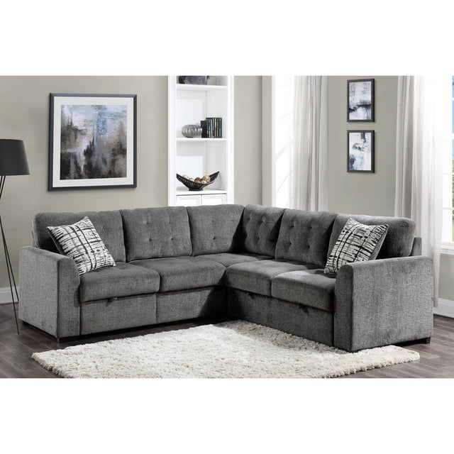 side view of Lanning Gray Fabric 3-Piece Sectional with Pull-Out Bed and Ottoman sectional sofa