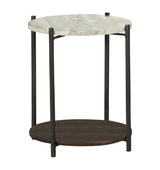 Noemie Round Accent Table With Marble Top White And Gunmetal - Ella Furniture