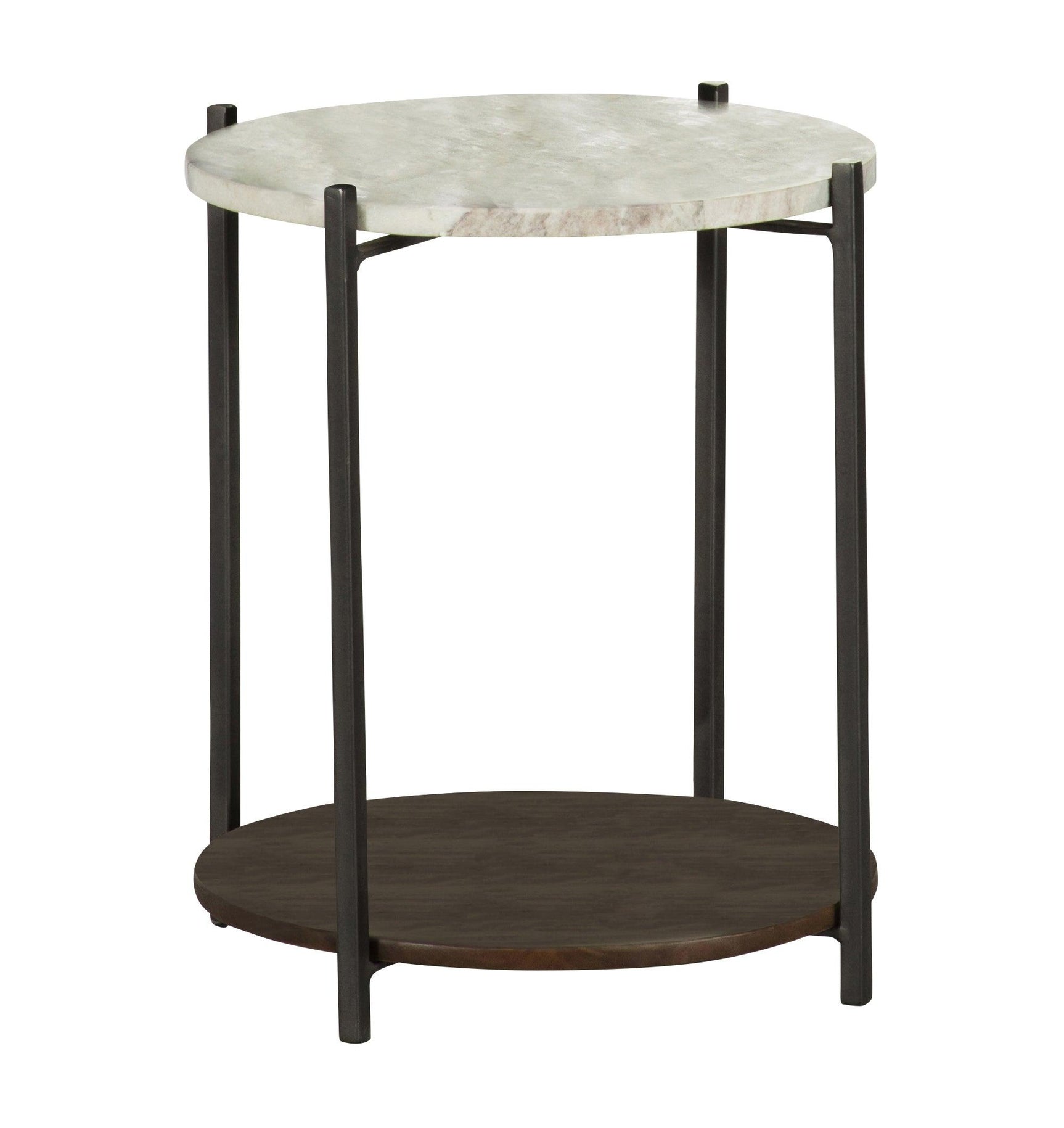 Noemie Round Accent Table With Marble Top White And Gunmetal - Ella Furniture