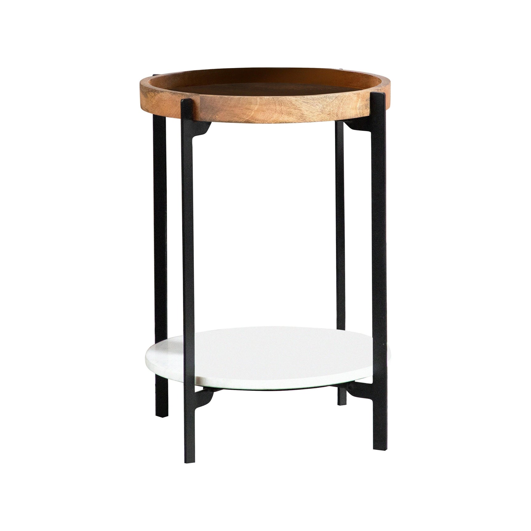 Adhvik Round Accent Table With Marble Shelf Natural And Black - Ella Furniture