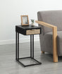 Side angle of Amherst metal C-shape side table in black