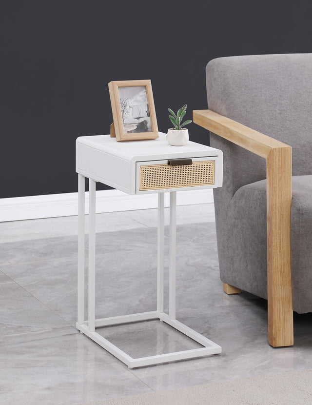 Side angle of Amherst side table highlighting C-shape design