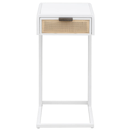 Close-up of radio weave cane drawer front on Amherst side table