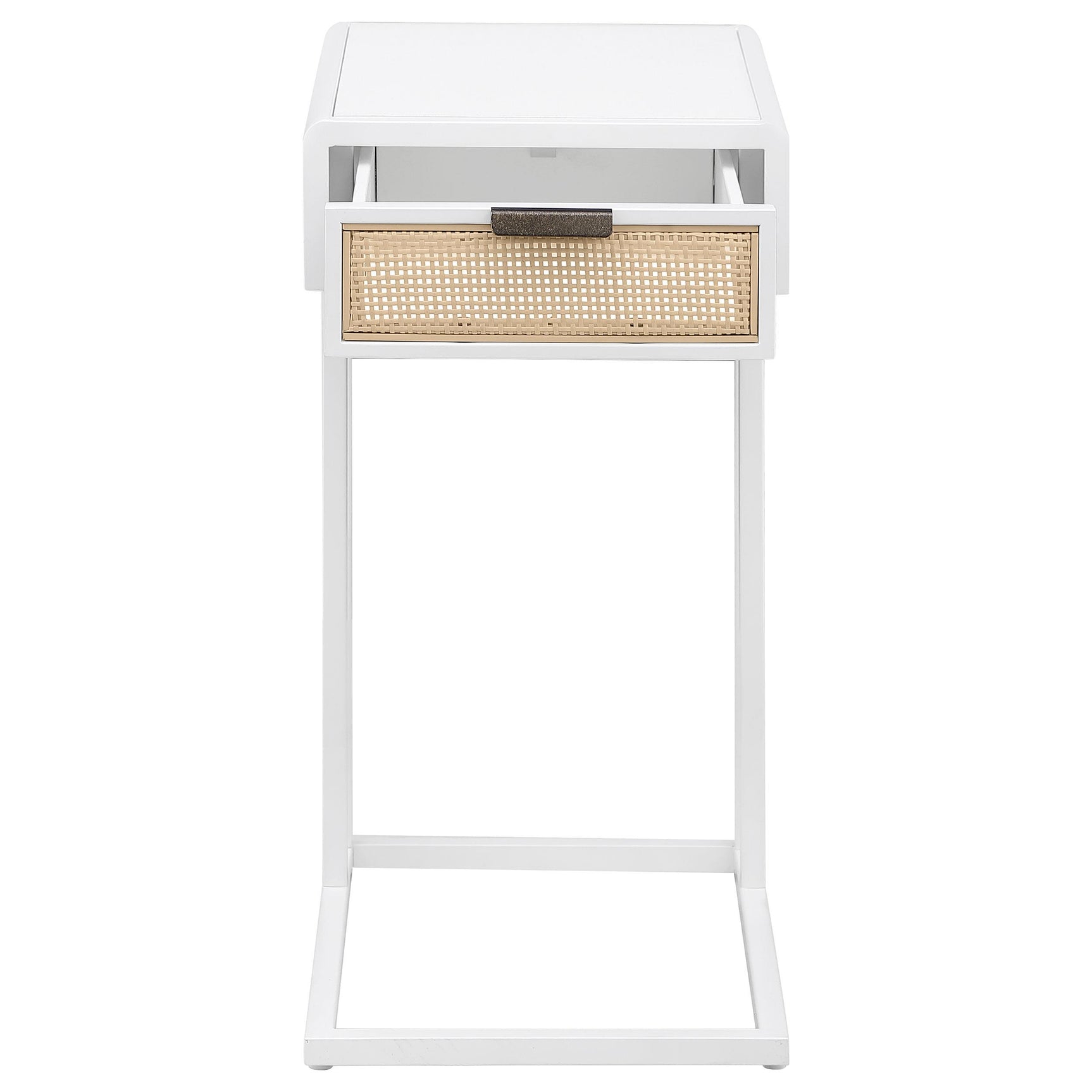 Top view of Amherst white metal side table surface