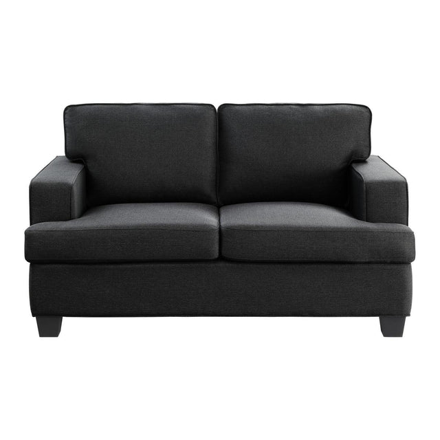 Elmont Black Textured Fabric Loveseat front view