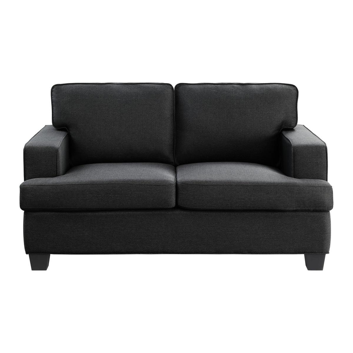 Elmont Black Transitional Solid Wood And Plywood Textured Fabric Upholstery Love Seat - Ella Furniture