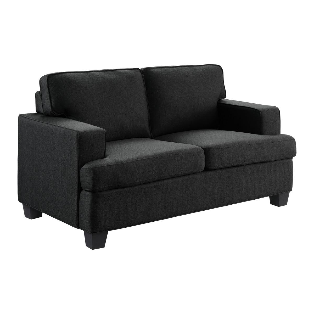 Elmont Black Textured Fabric Loveseat side angle