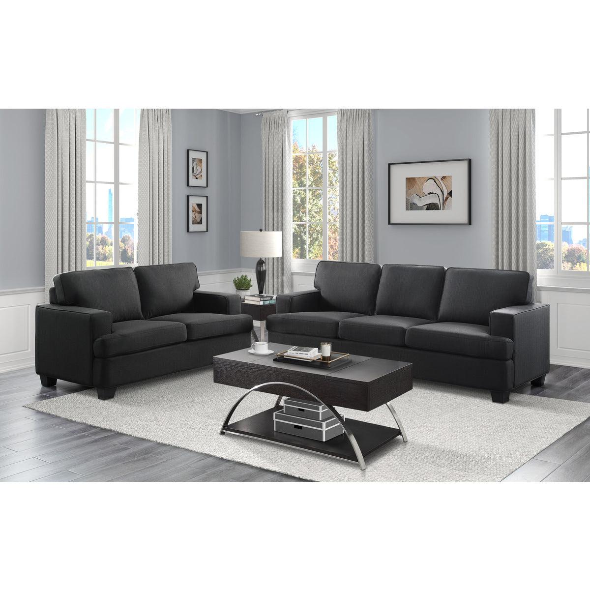 Elmont Black Textured Fabric Loveseat with coordinating furniture