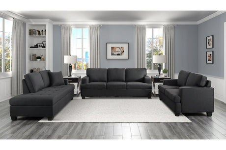 Side view of Elmont Black Fabric Sofa and Loveseat