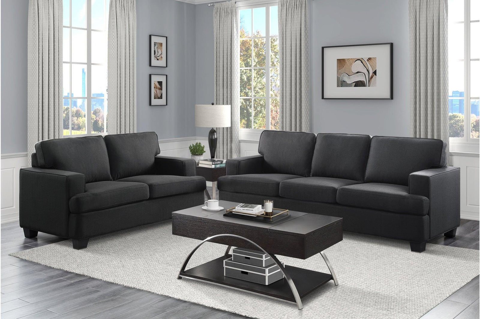main view of Elmont Black Fabric Living Room Set furniture