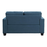 Back view of Elmont Blue Loveseat showing reversible cushions and upholstery