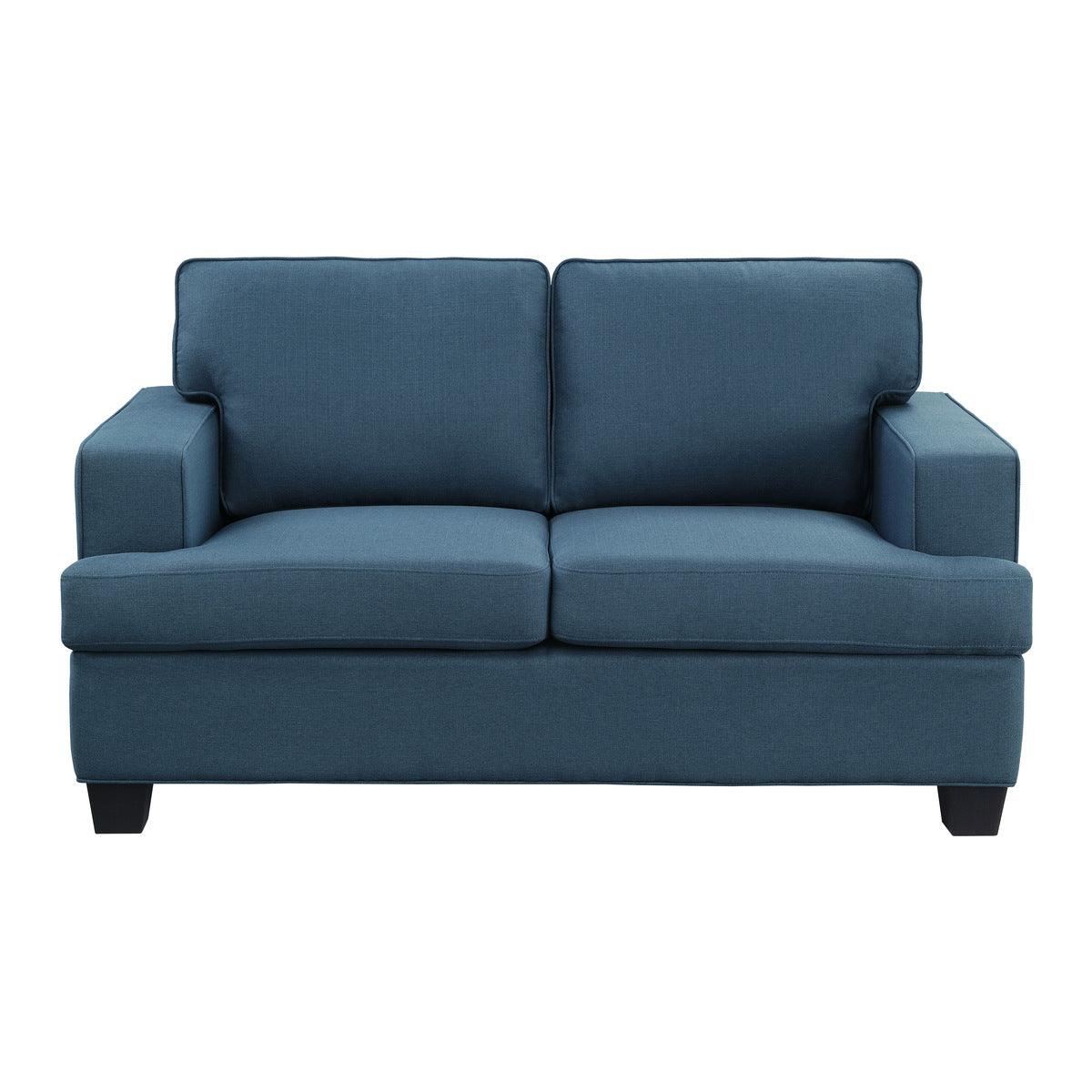 Elmont Blue Modern Transitional Solid Wood And Plywood Textured Fabric Upholstery Loveseat - Ella Furniture